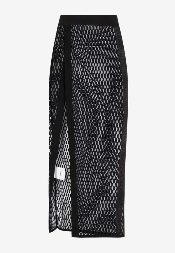 Logo-Band Fishnet Midi Skirt