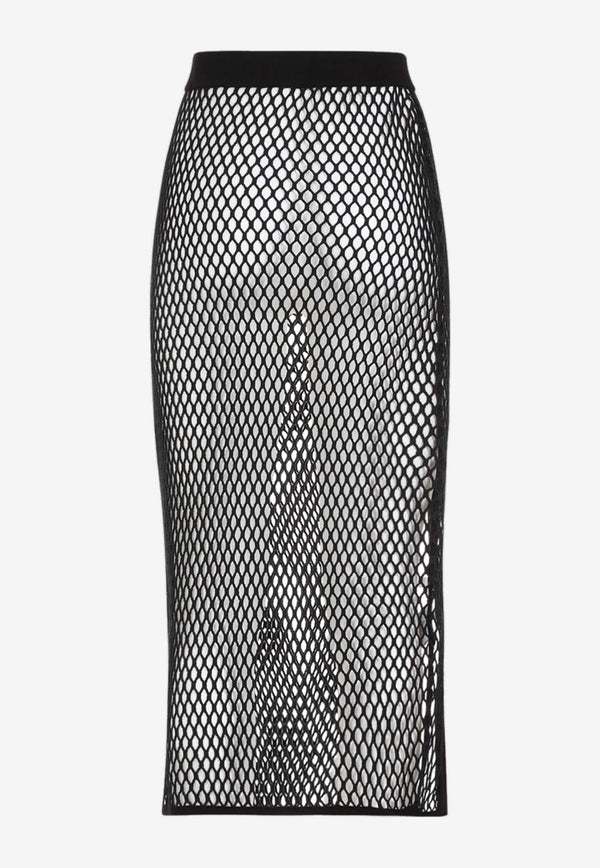 Logo-Band Fishnet Midi Skirt