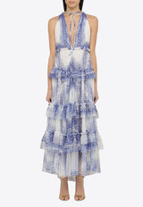 Printed Tulle Tiered Maxi Dress