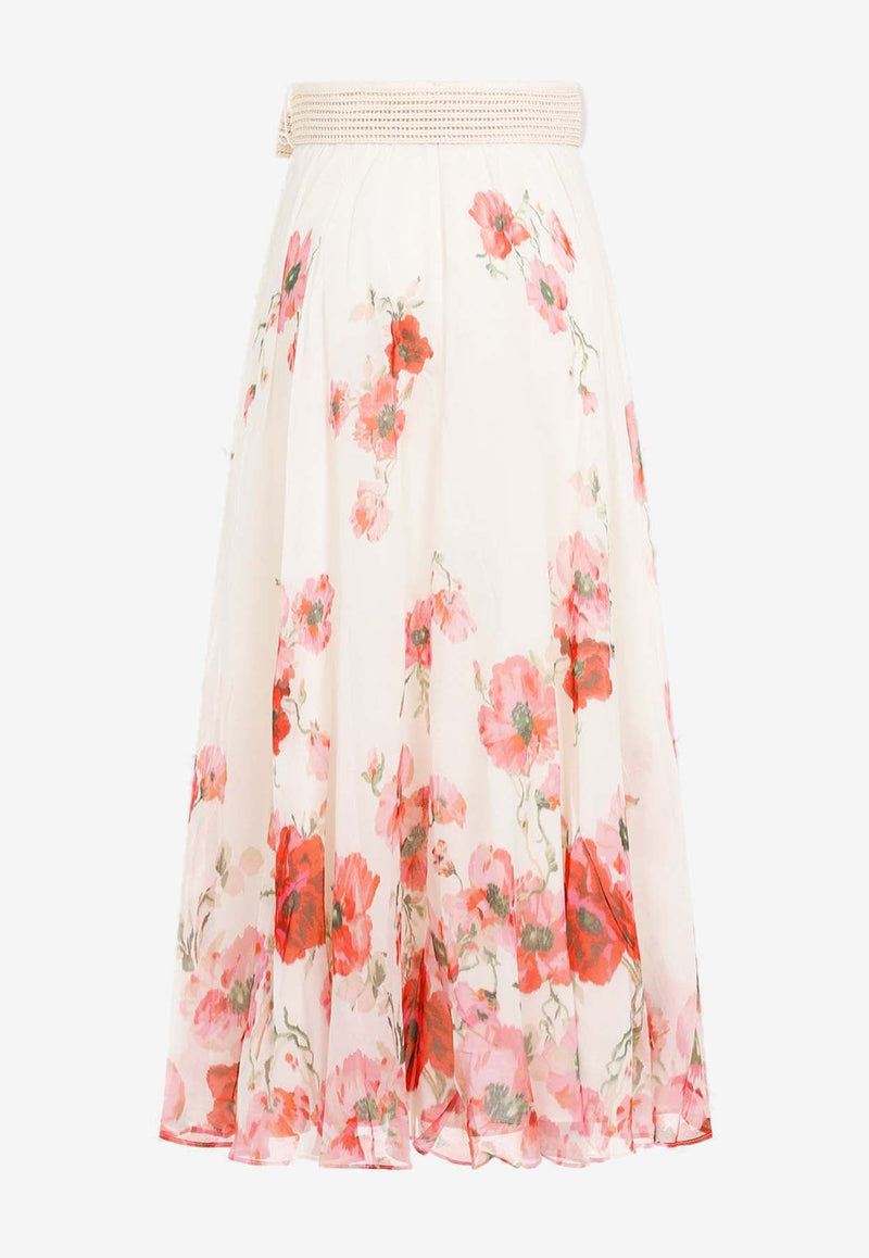 Lightburst Belted Floral Maxi Skirt