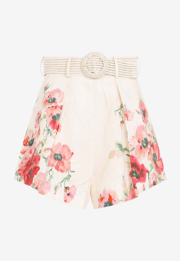 Lightburst Belted Floral Mini Shorts