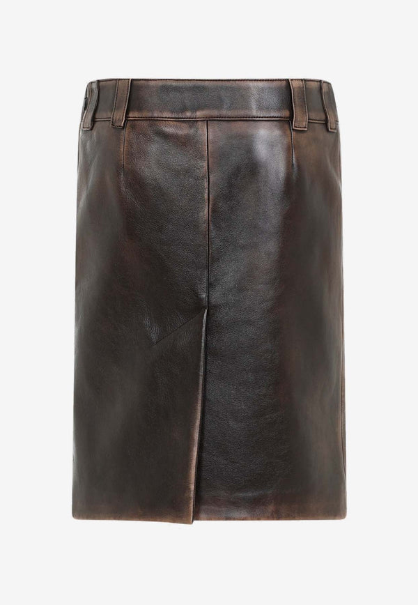 Logo Embossed Midi Leather Skirt