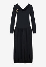 Long-Sleeved Drape Midi Dress