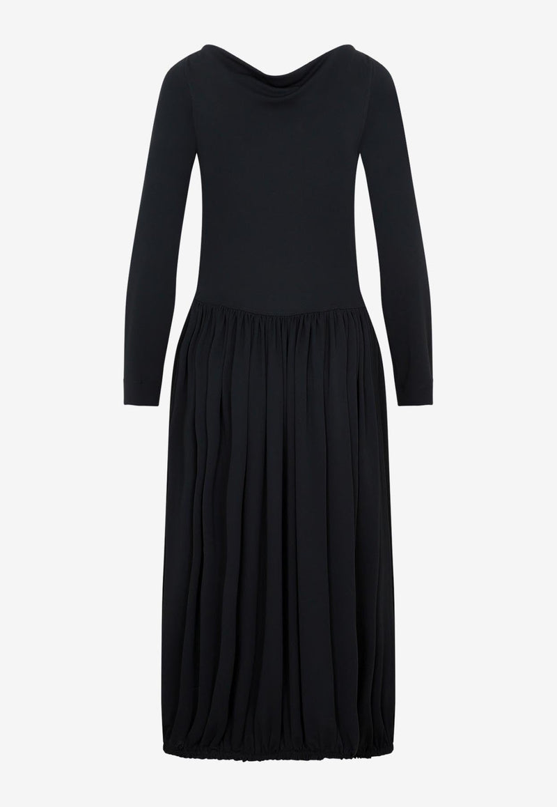 Long-Sleeved Drape Midi Dress