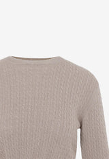 Cable-Knit Cropped Sweater in Wool and Cashmere