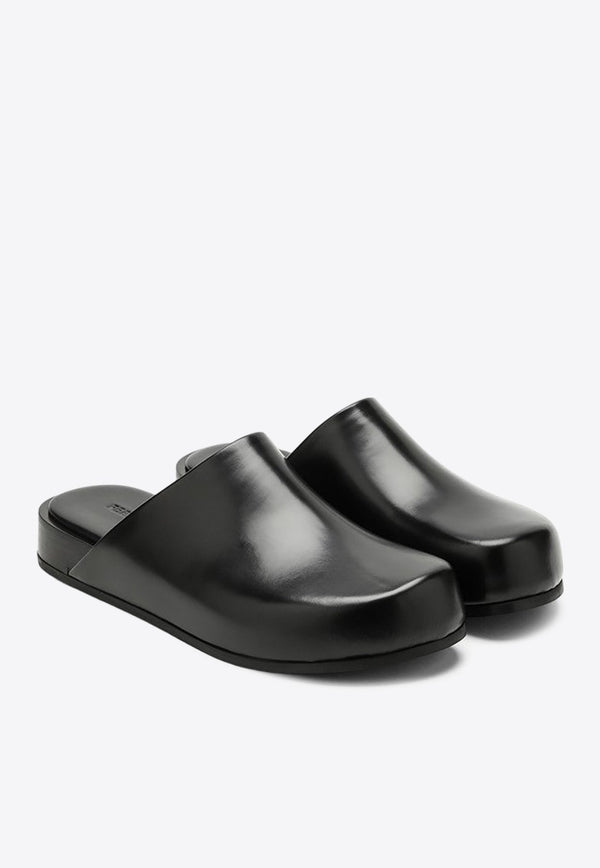 Metal Plaque Calf Leather Slippers