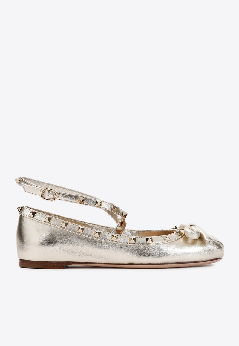 Rockstud Ballet Flats in Metallic Leather