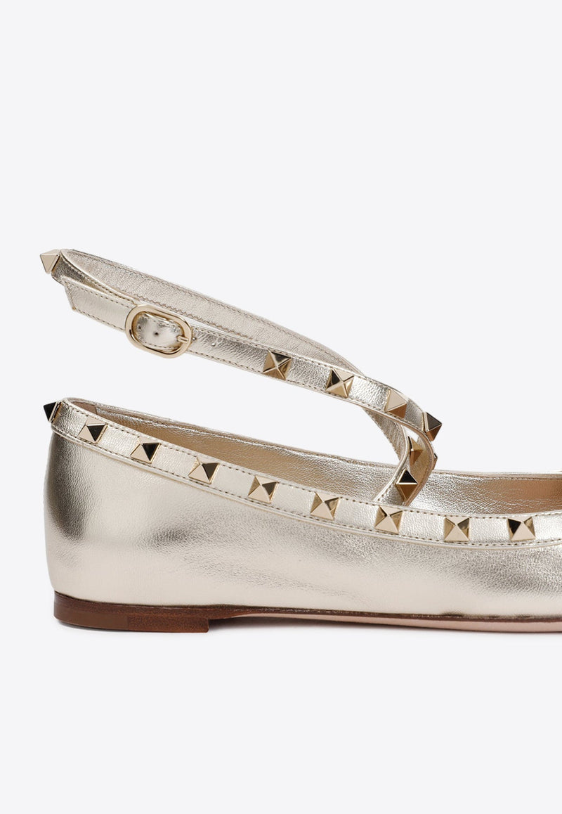 Rockstud Ballet Flats in Metallic Leather