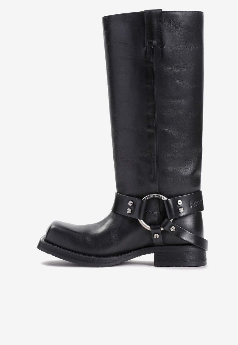 Knee-High Leather Buckle Boots