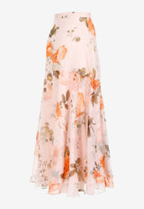Floral Print Asymmetric Midi Skirt