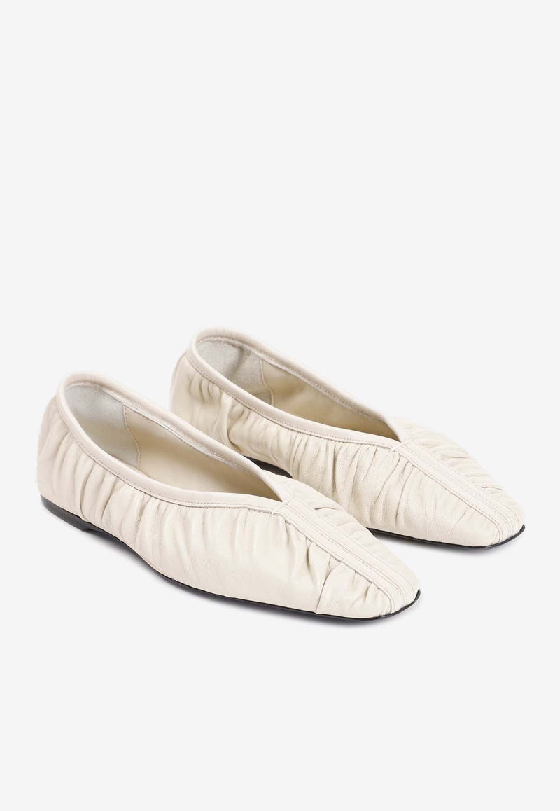 Gathered Leather Ballet Flats