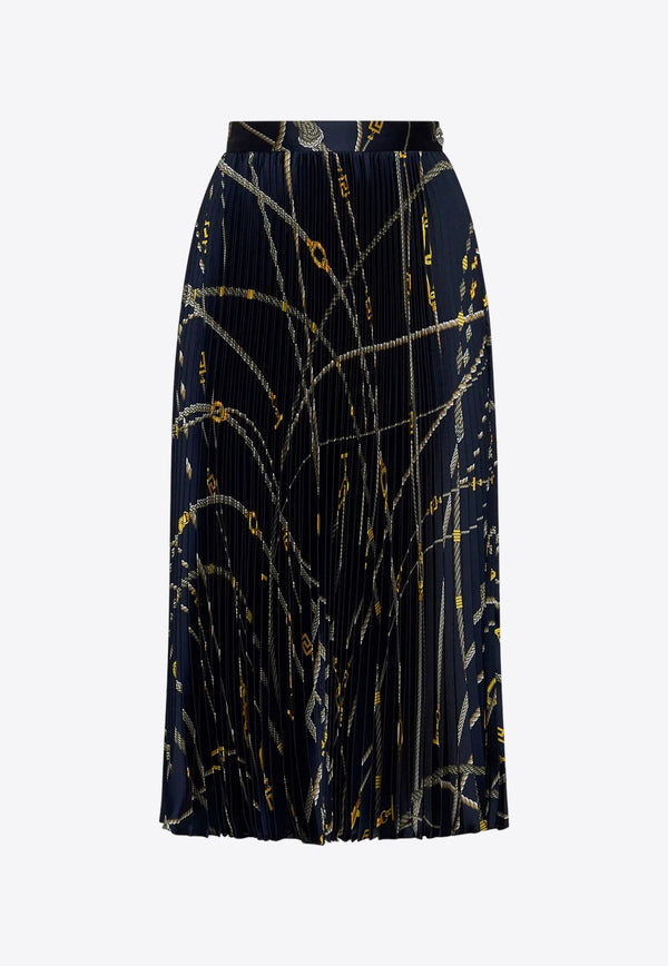 Nautical Print Pleated Midi Skirt