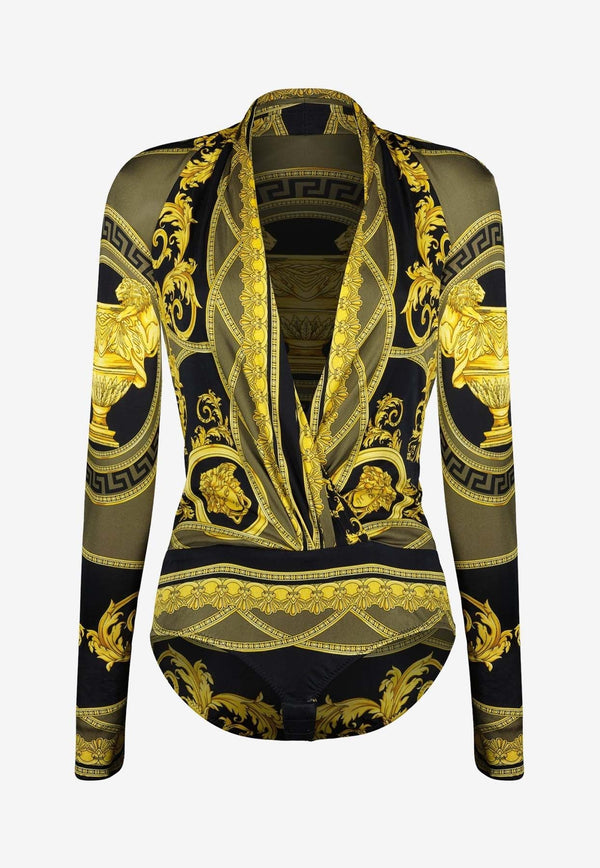 La Coupe des Dieux Print Draped Bodysuit