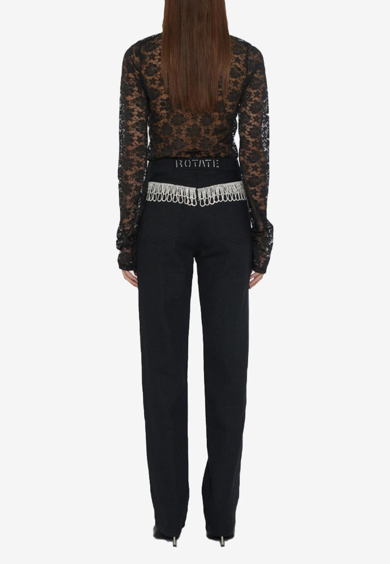 Twill High-Rise Crystal-Embellished Pants