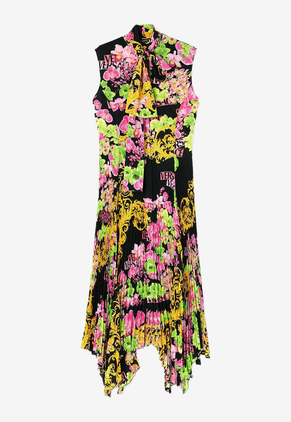 Logo Orchid Print Midi Dress