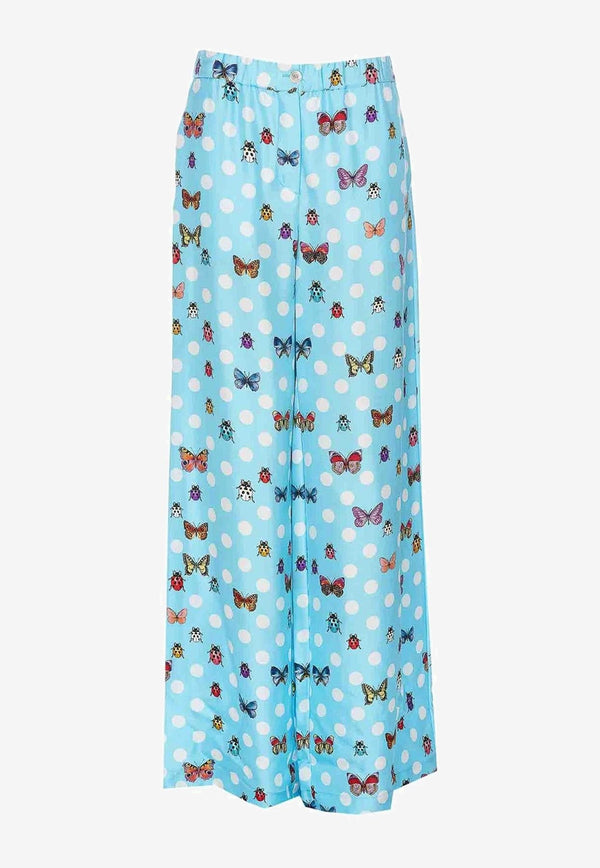 Butterflies Polka Dot Wide-Leg Pants