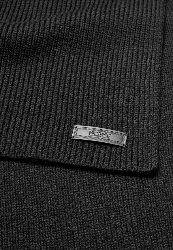 Logo Tag Wool Knit Scarf