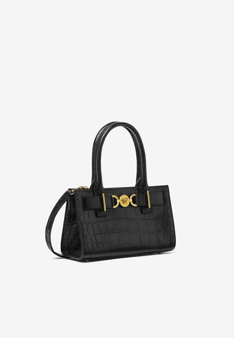 Small Medusa '95 Croc-Embossed Leather Top Handle Bag