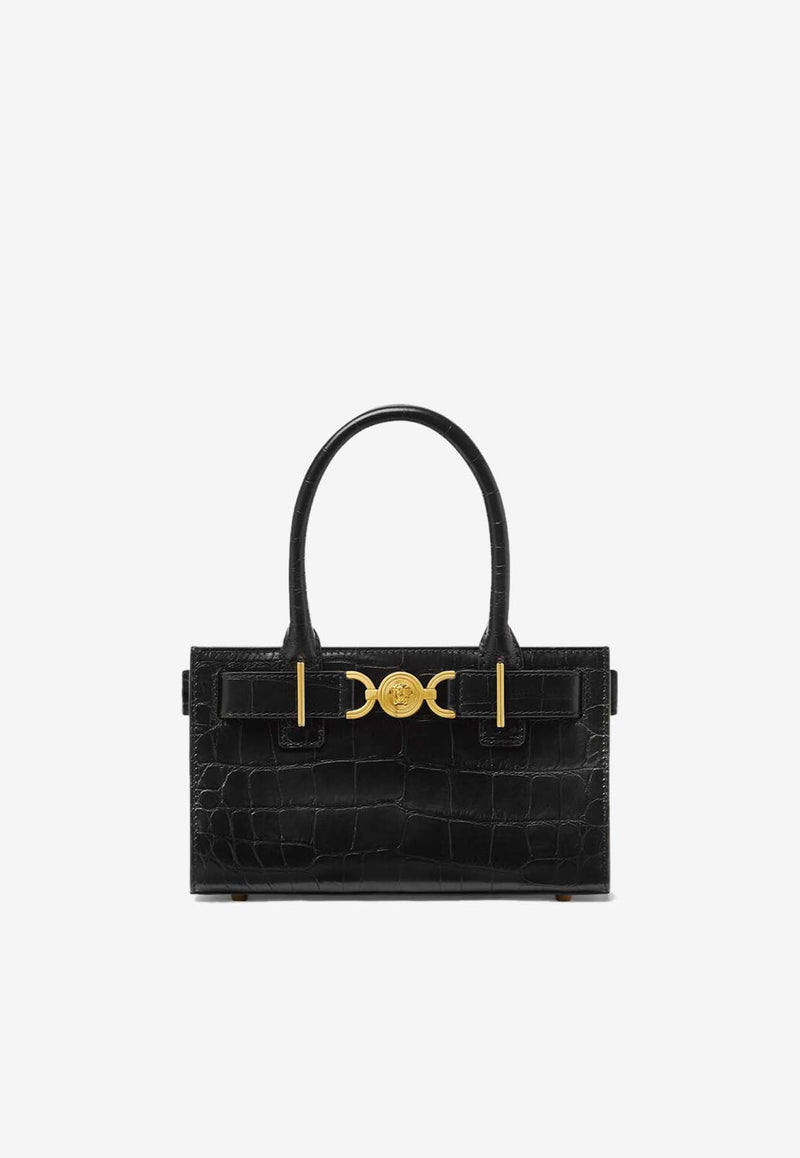 Small Medusa '95 Croc-Embossed Leather Top Handle Bag