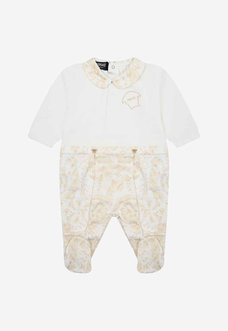 Baby Girls Baroque-Print Paneled Onesie