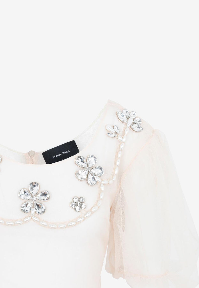 Crystal-Embellished Tulle Mini Dress