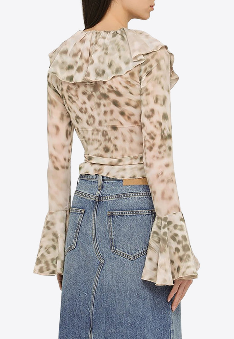 Leopard Print Ruffled Chiffon Blouse