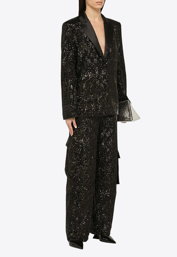 Sequined Cargo Straight-Leg Pants