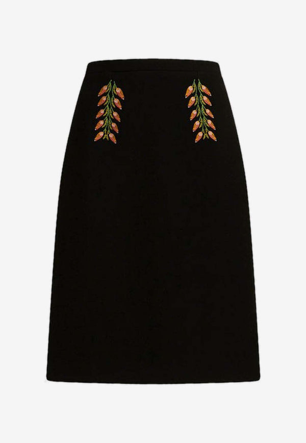 Foliage Embroidered Sheath Skirt