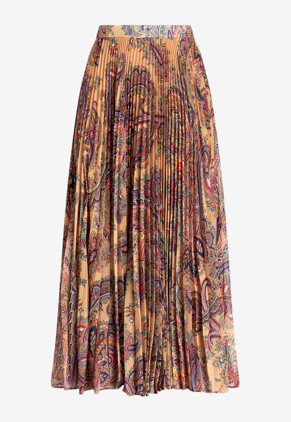 Paisley Pleated Georgette Midi Skirt