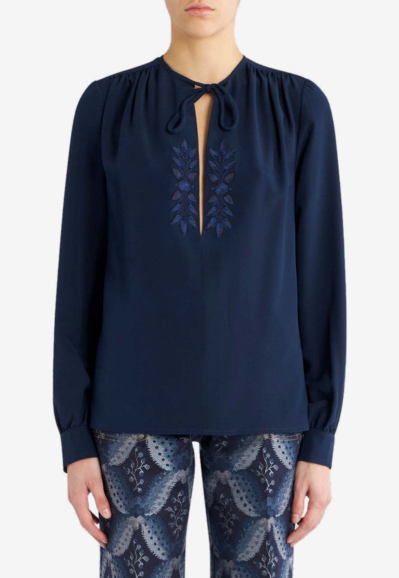 Foliage Embroidered Silk Blouse