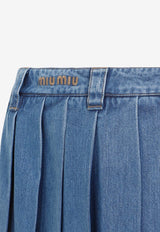 Pleated Mini Denim Skirt