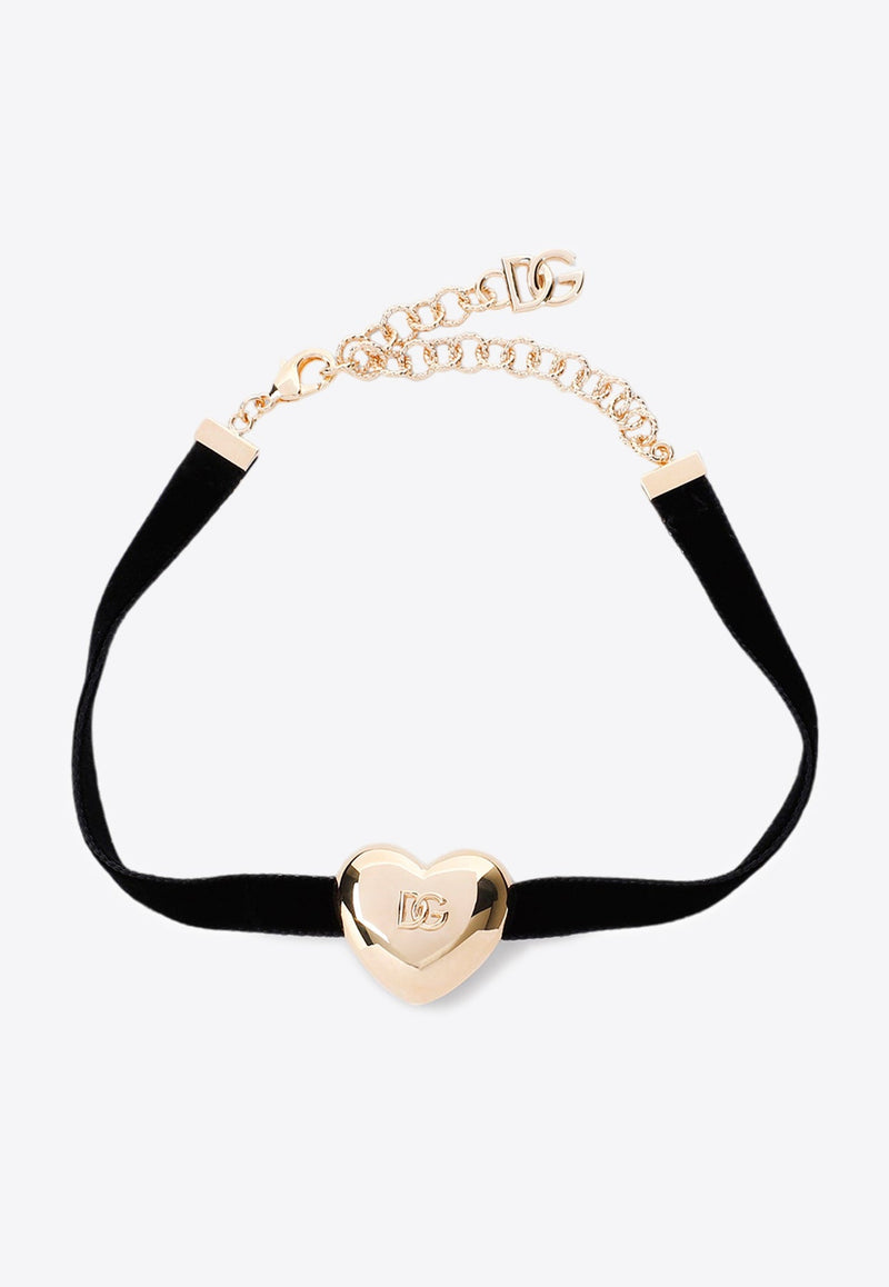 DG Logo Heart Velvet Ribbon Necklace