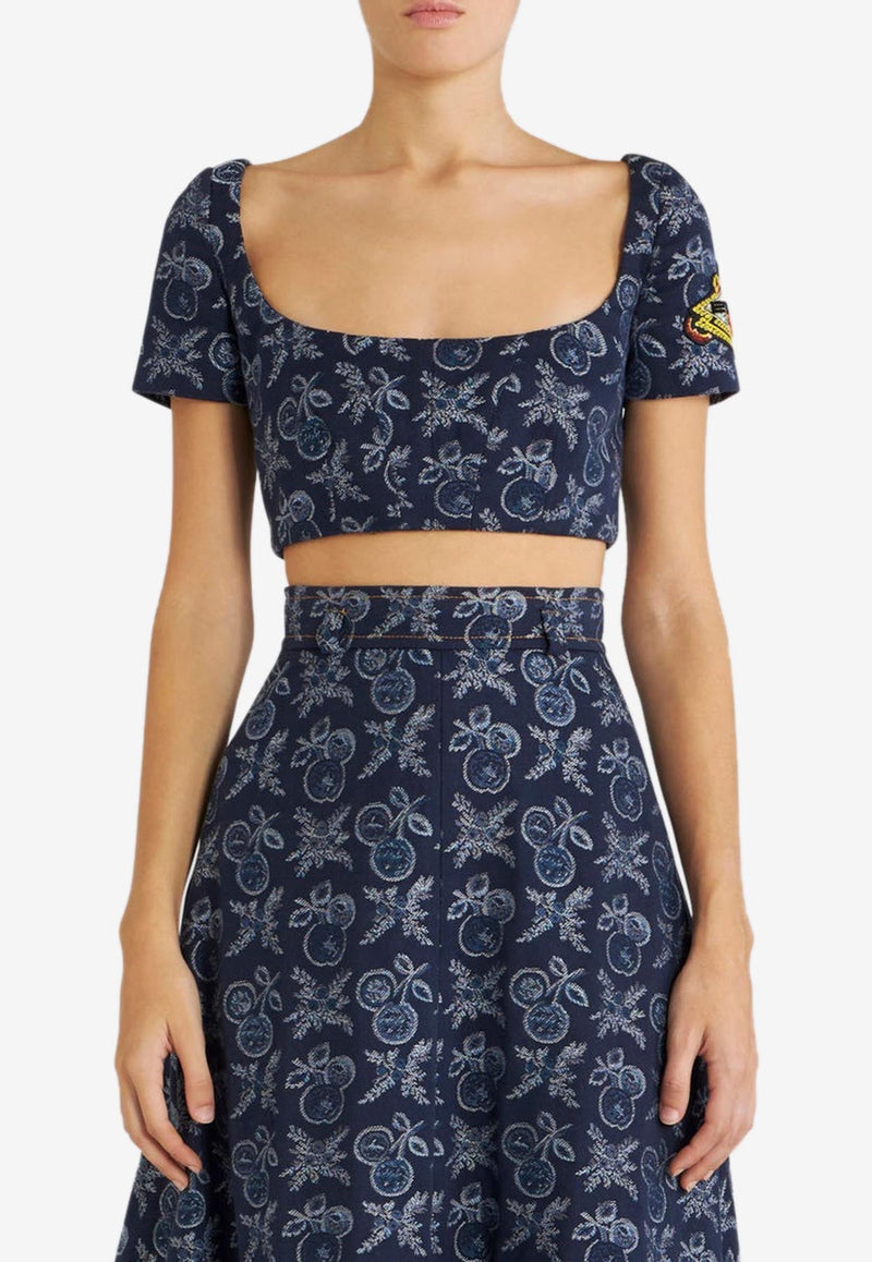 Denim Jacquard Cropped Top