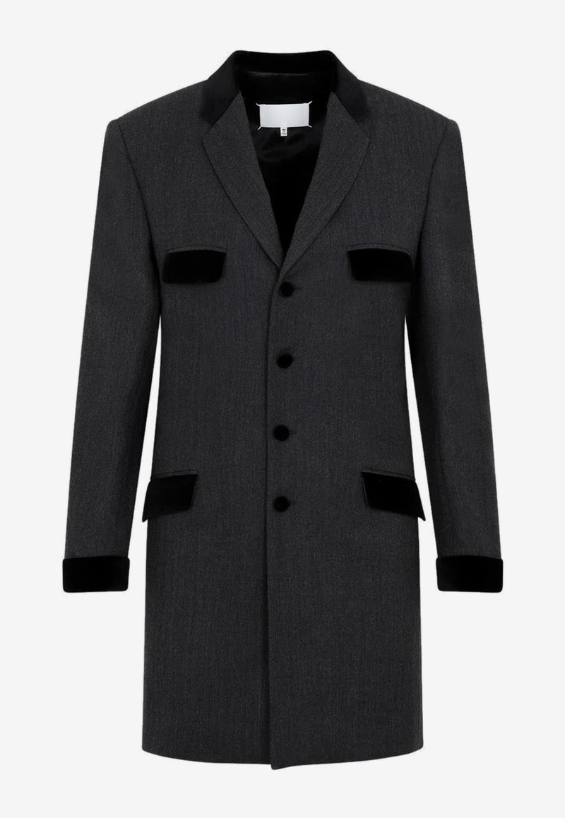 Single-Breasted Long Wool Blazer