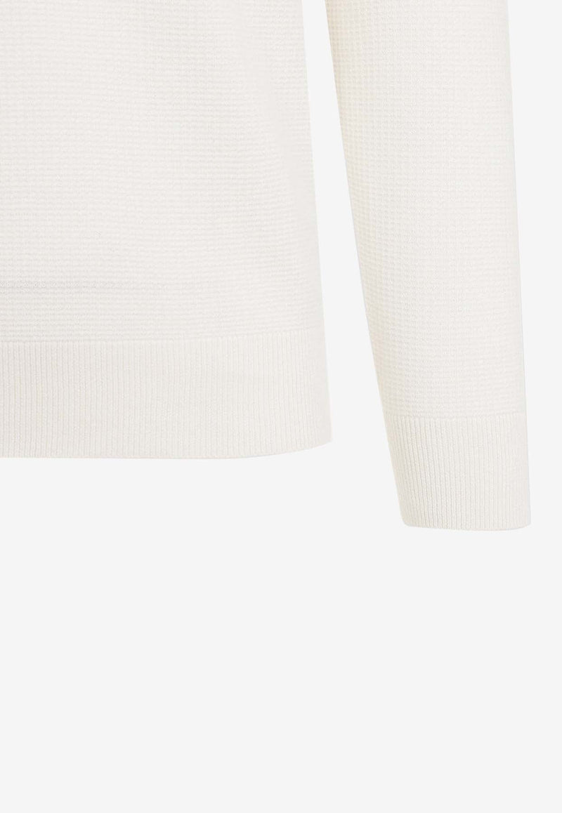 Ribbed Knit Long-Sleeved Polo T-shirt