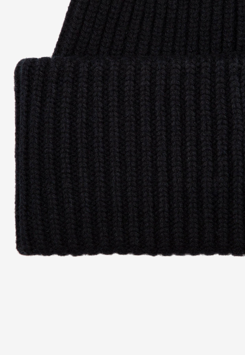 Face Logo Patch Ribbed Knit Beanie