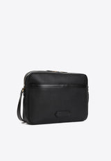 Logo Patch Grained Leather Messenger Bag