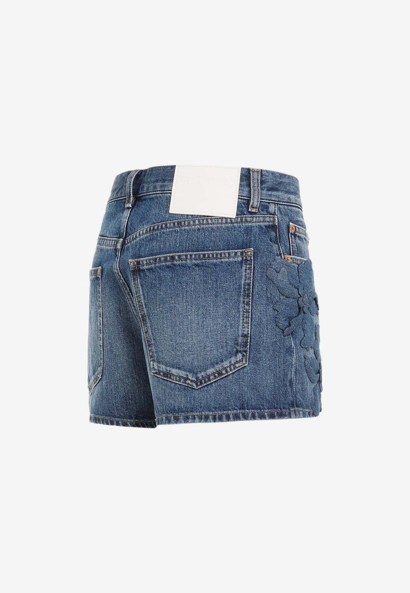 Ricamo Flower-Embroidered Denim Shorts