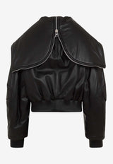 Maxi Hood Leather Bomber Jacket