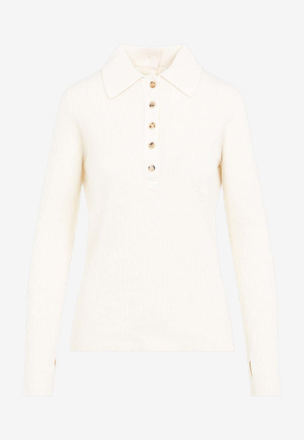 Long-Sleeved Polo Knit Top