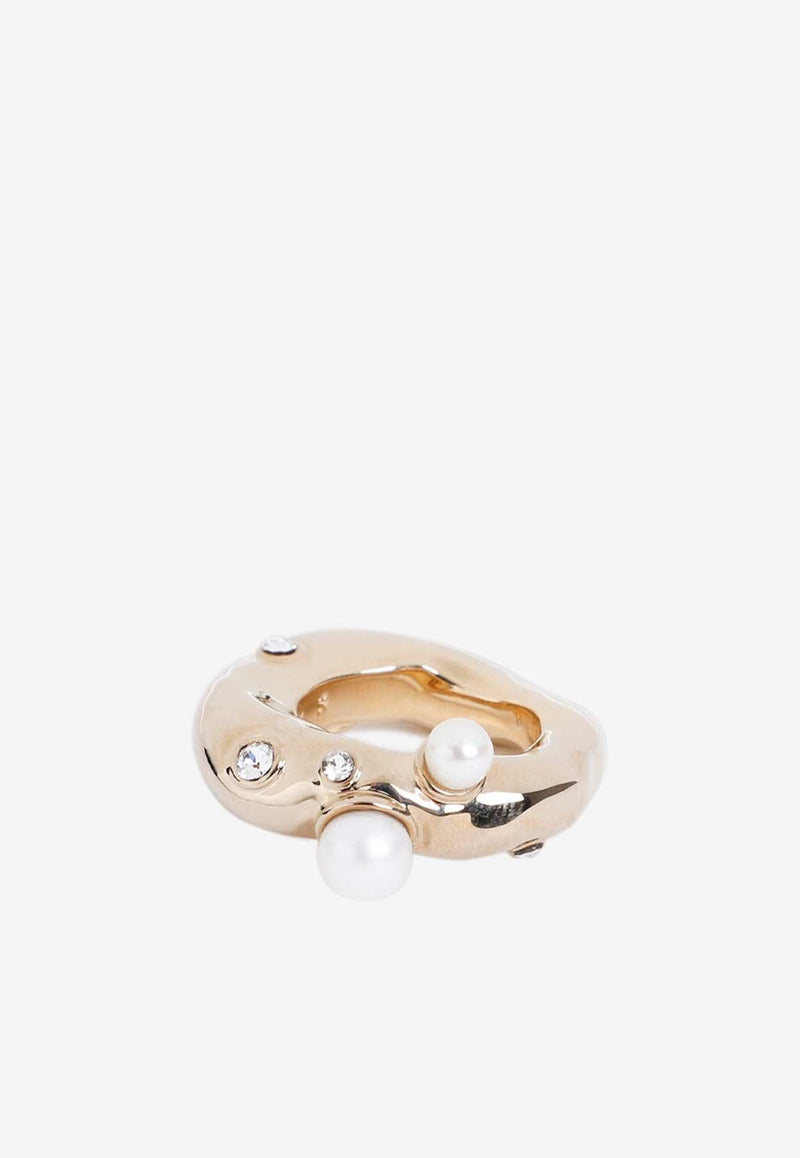 Strass and Pearl-Embedded Ring