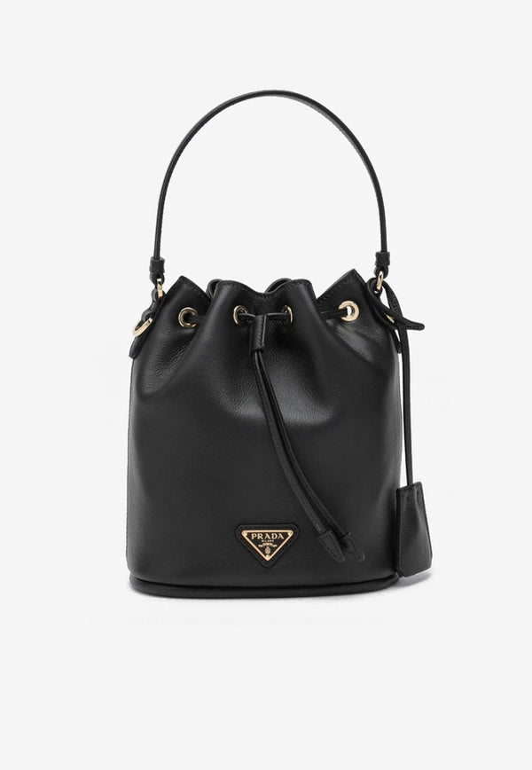 Small Triangle Logo Leather Bucket Bag