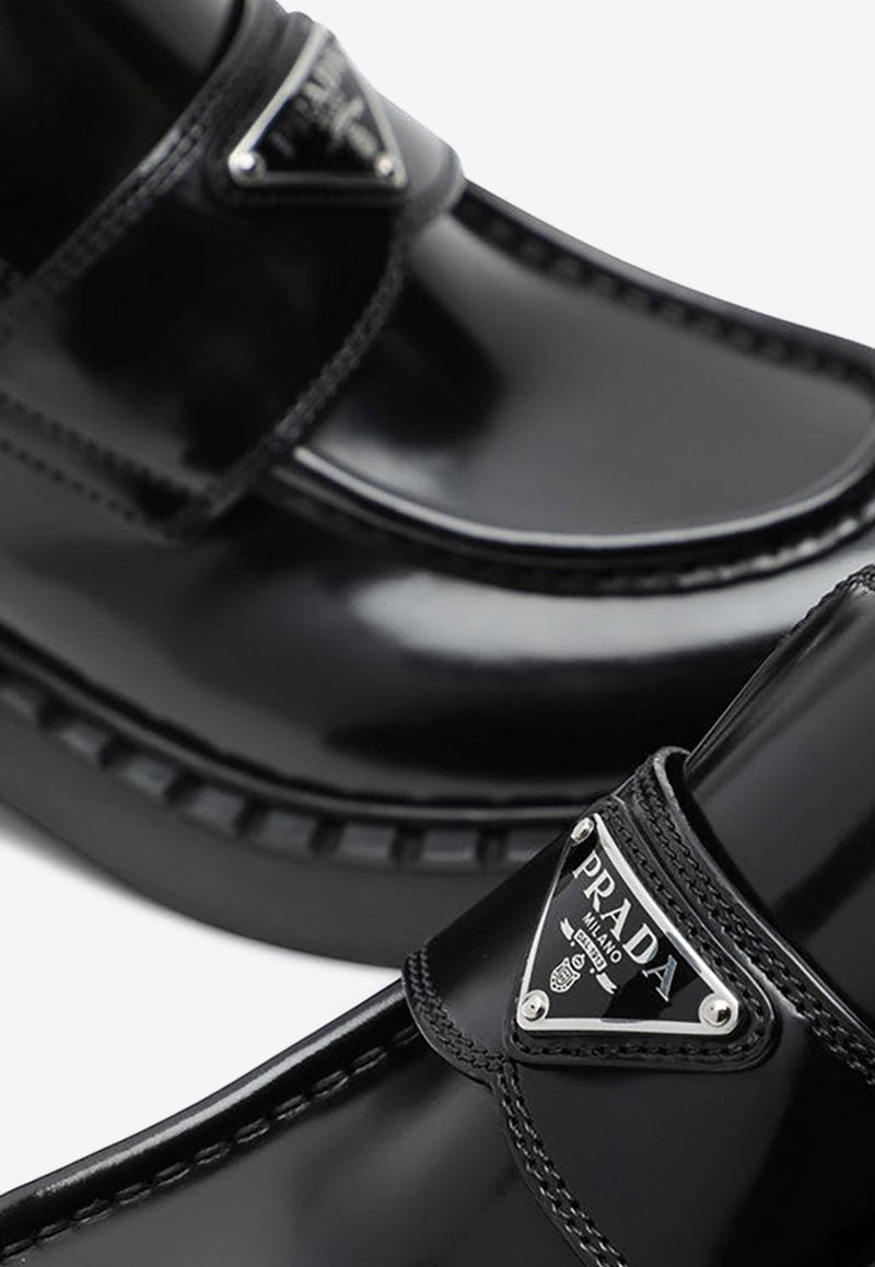 Triangle Logo Brushed Leather Loafers