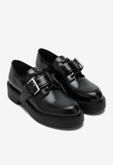 Brushed Leather Lace-Up Shoes with Strap