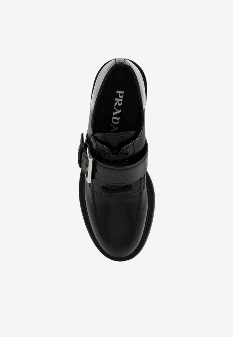 Brushed Leather Lace-Up Shoes with Strap