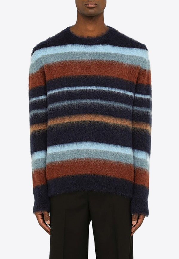 Striped Mohair-Blend Crewneck Sweater