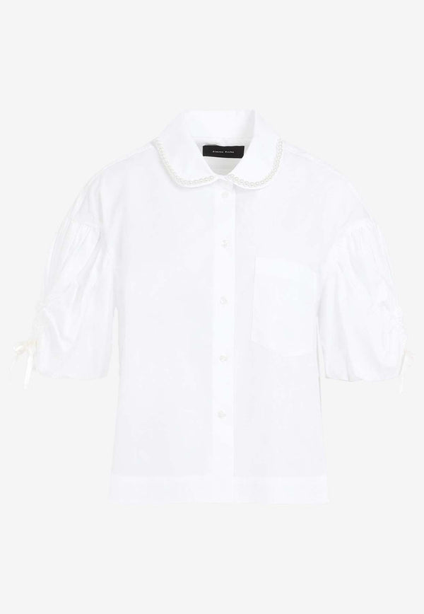 Pearl-Collar Puff-Sleeve Shirt