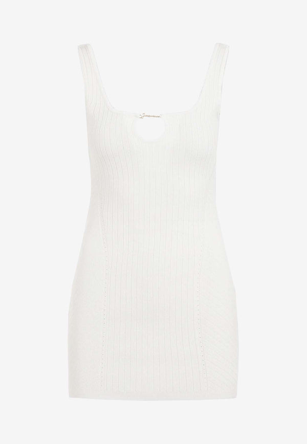 Cut-Out Logo-Plaque Rib Mini Dress