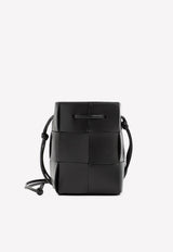 Cassette Mini Black leather bucket bag