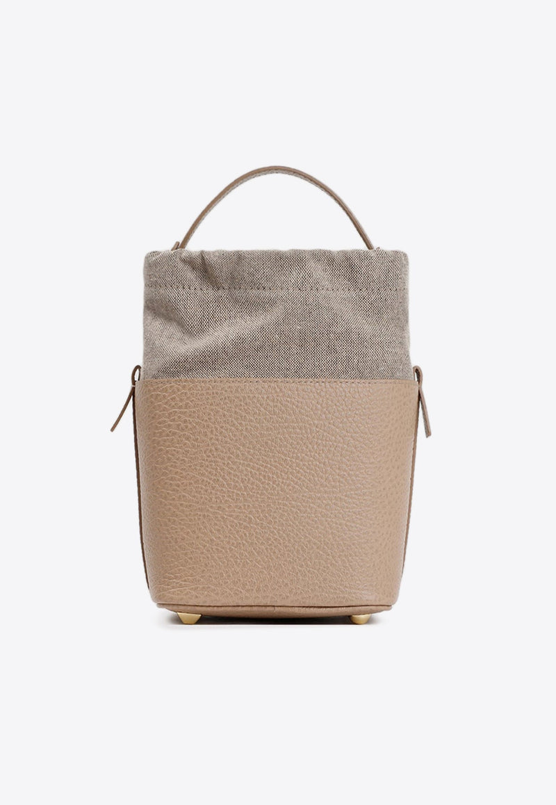 Small 5AC Grained Leather Bucket Bag